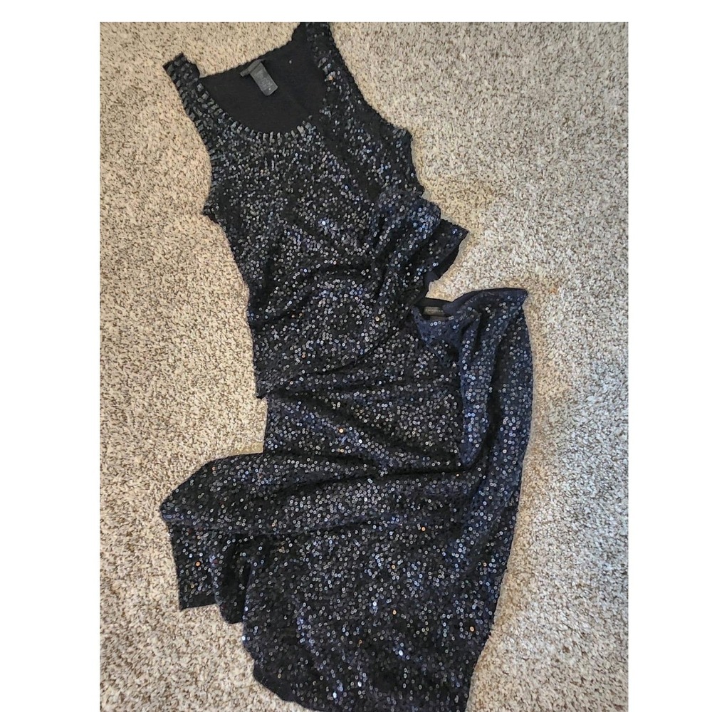 Rare VTG Donna Karan Black Label Silk Cashmere Sequin 2 Pc Skirt Set L Y2K GLAM